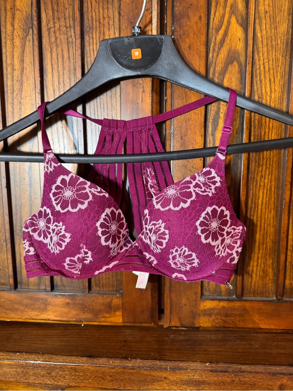 PINK Victoria's Secret Floral Lace Underwire Bra in Berry Plum
